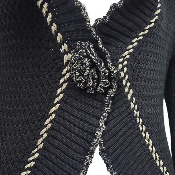 Ruby Rd Womens Black Rosette Knit Cardigan Sweater Size M NWT - Picture 5 of 7